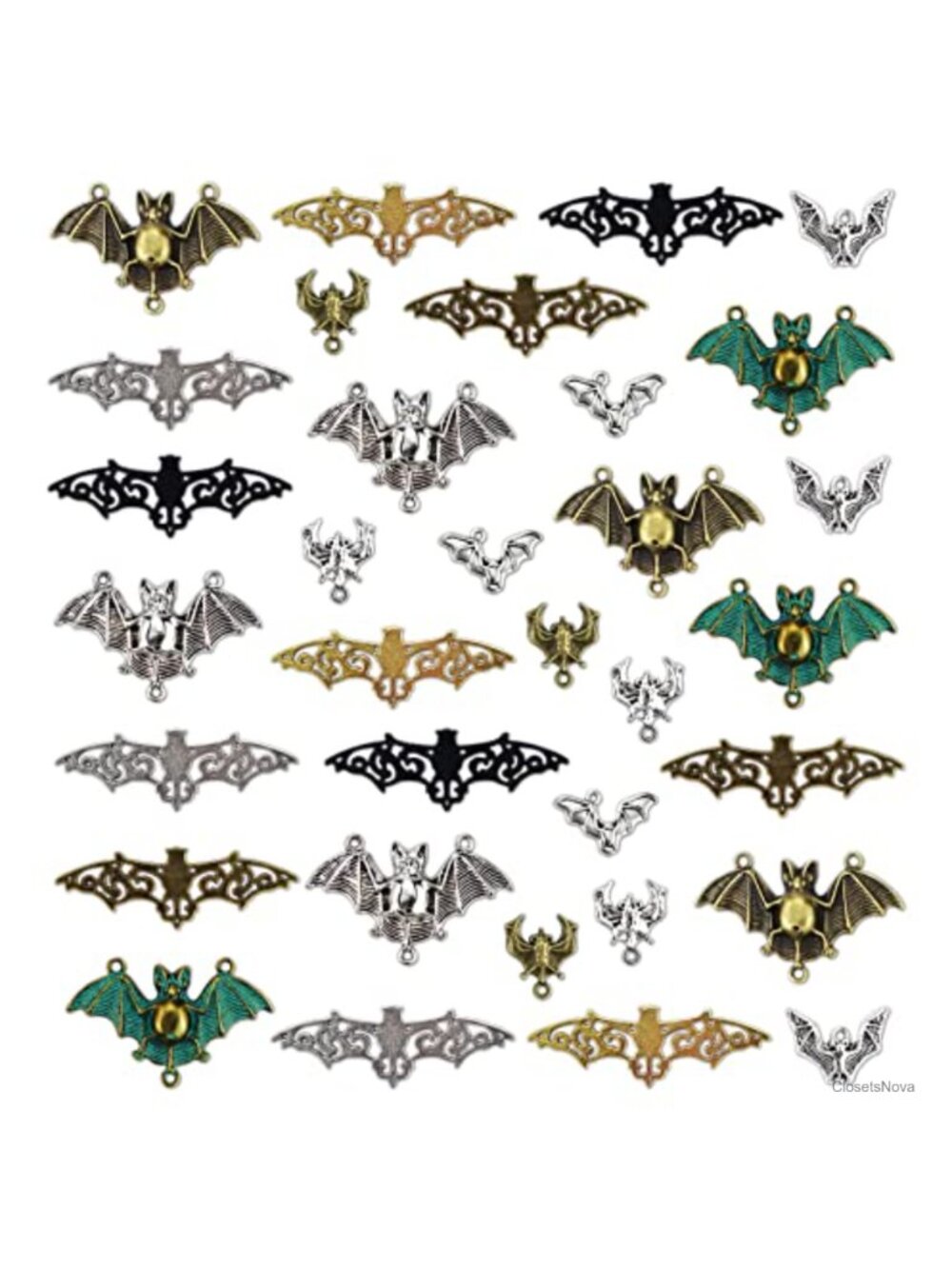 33Pc Zinc Alloy Bat Charm Set DIY Jewelry Making Pendants Craft Supplies